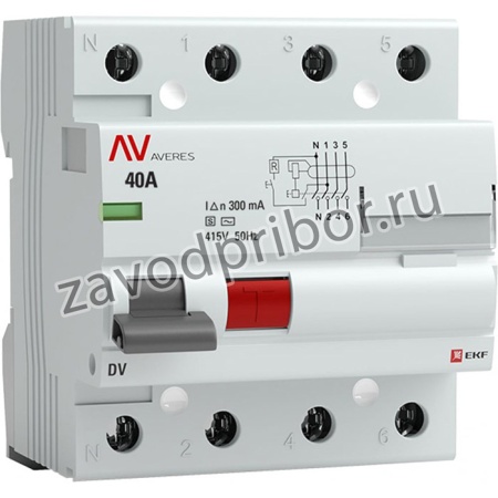 Устройство защитного отключения DV, 4P, 40А/300мА, S, AVERES SQrccb-4-40-300-s-av
