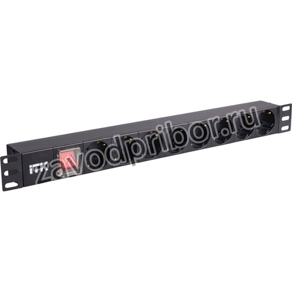 PH12-8D1, Блок розеток ITK 8 розеток немецкий стандарт с LED выключателем 1U вилка немецкий