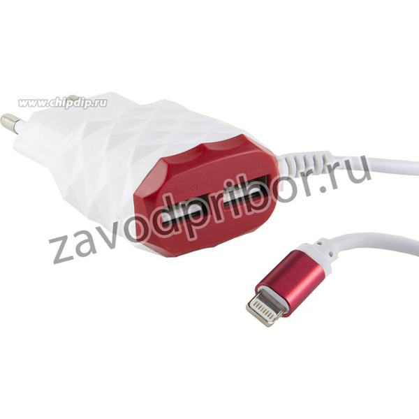 СЗУ Red Line 2 USB+8pin для Apple (модель NC-2.1AC), 2.1A, красный