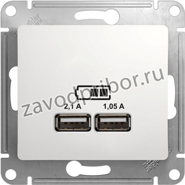 Розетка USB 2-м СП Glossa A+A 5В/2.1А 2х5В/1.05А механизм бел. SE GSL000133