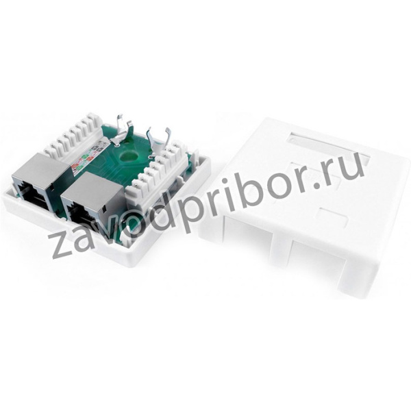 01 Hyperline SB1-2-8P8C-C6-SH-WH Розетка компьютерная RJ-45(8P8C), категория 6, экранированная, двойная, внешняя, Dual IDC