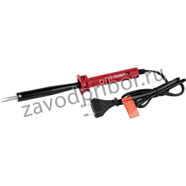 Электропаяльник ЗУБР "МАСТЕР" с пластмассовой рукояткой и долговечным жалом, форма клин, 80Вт