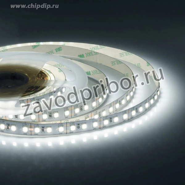 00-119 Светодиодная лента 12В, 12Вт/м, smd2835, 120д/м, IP20, 1300Лм/м, подложка 10мм, 5м, 6500К.
