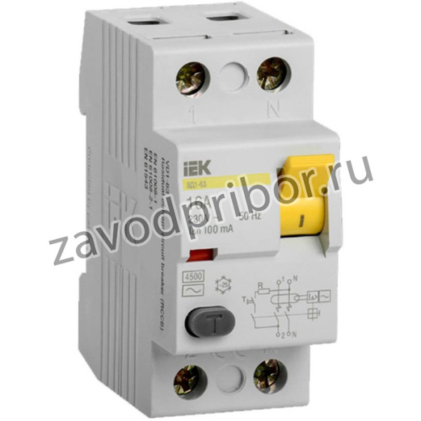Выключатель дифференциального тока ВД1-63 2п, 16A, 100mA, тип AC, ИЭК MDV10-2-016-100