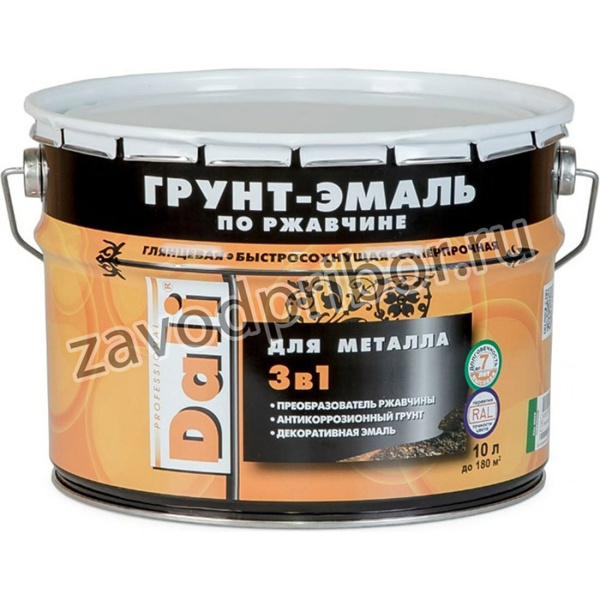 ГРУНТ- ЭМАЛЬ ПО РЖАВЧИНЕ 3 В 1 СЕРЕБРИСТЫЙ АЛЮМИНИЙ RAL 9006 10 Л 1 45892