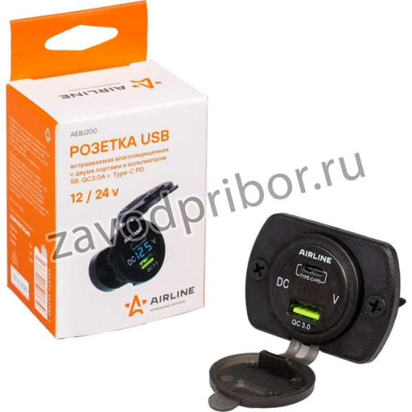 Розетка USB встраиваемая влагозащ. с 2 портами и вольтметром AEBJ200