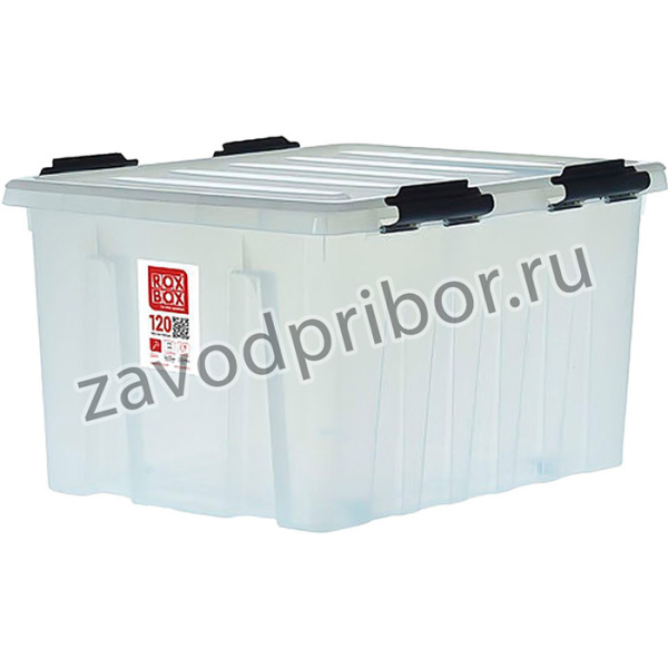 Ящик п/п 740х565х400 мм с крышкой и клипсами, на роликах, прозрачный 18714