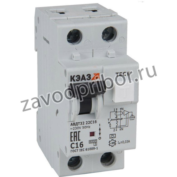 Выключатель автоматический дифференциального тока 2п C 40А 30мА тип A 6кА АВДТ32-22C40 A УХЛ4 КЭАЗ 228069