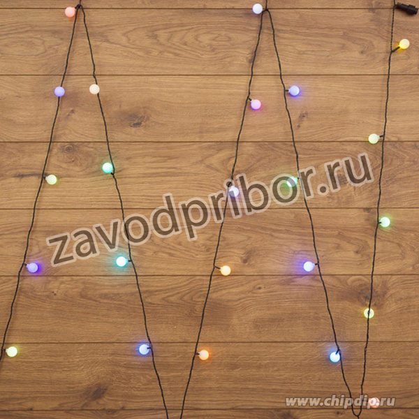 303-559, Гирлянда Шарики _25мм, 5м, темно-зеленый ПВХ, 25 диодов, цвет RGB