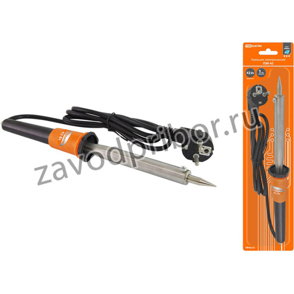 Паяльник ПЭК-42, 42 Вт, 230В, керам. ТЭН, долговечное жало с заземл., прорезин. ручка, "Алмаз" TDM