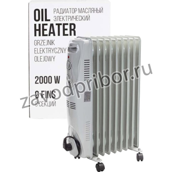 Масляный электрический радиатор 220-240v, 50/60гц ,2000вт, 9 секций 15x58см, 3 режима нагрева, защ. от перегрева, 40.5x24x62.5см fk-yl-b08-9