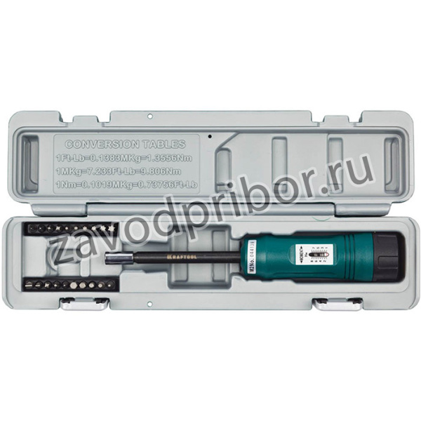 Отвертка динамометрическая KRAFTOOL со шкалой, регулируемая, 1-8 Нм, точность +/-6%, 20 бит, в боксе, (64030)