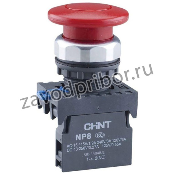 Кнопка управления "Грибок" NP8-01M/1 d40мм (2) 1НЗ IP65 с самовозвратом без подсветки красн. (R) CHINT 667261