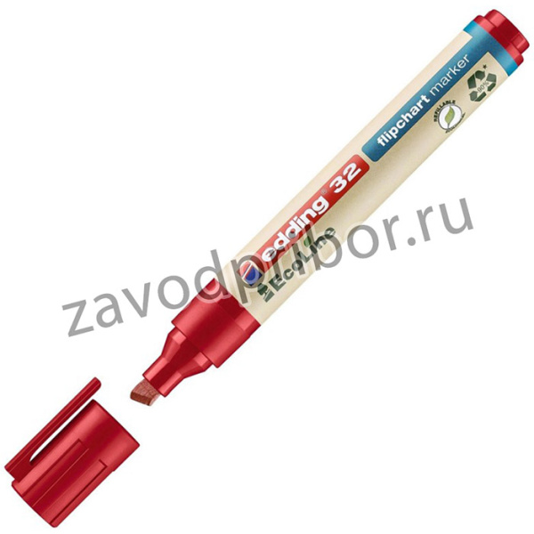 Маркер для флипчартов EDDING 32/2 Ecoline, 1-5 мм, красный, скош. наконечн