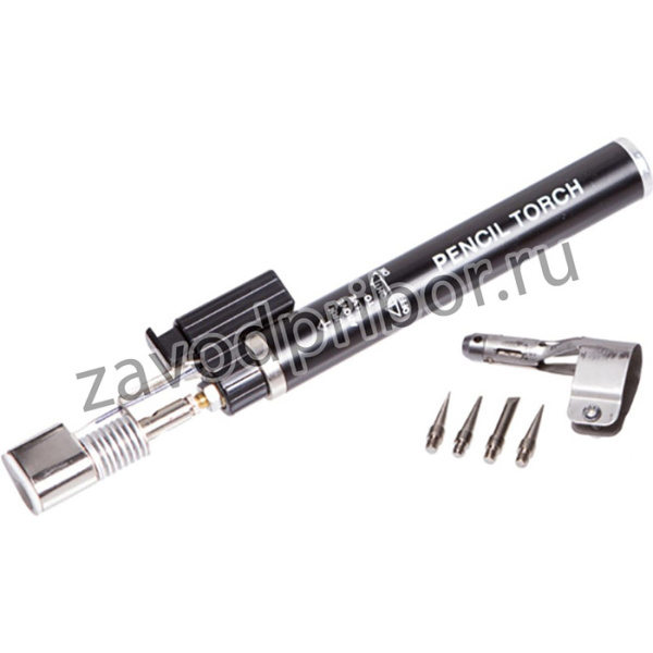 Горелка газовая, тип карандаш, с пьезоподжигом, 4 насадки, заправл. бутаном С4Н10, 73-0-004