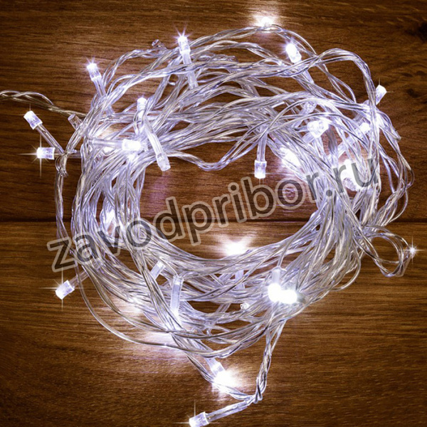 304-025, Гирлянда светодиодная универсальная 100 LED БЕЛЫЙ 10 метров, прозрачный ПВХ, с контроллером