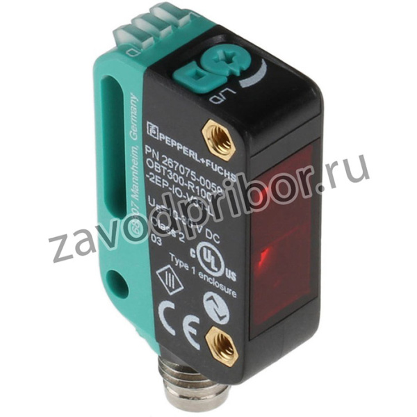 OBT300-R100-2EP-IO-V31-L, Background Suppression Photoelectric Sensor, Block Sensor, 7 mm 300 mm Detection Range IO-LINK