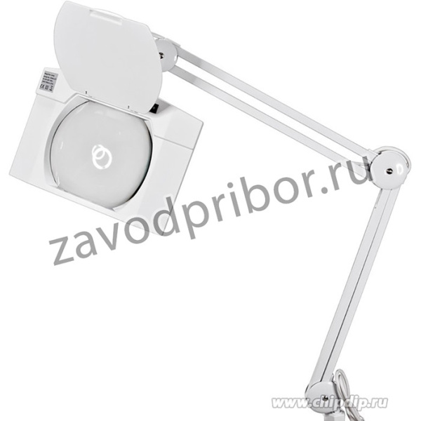 31-0513, Лупа на струбцине квадратная настольная 5D с подсветкой LED (светодиодная), белая