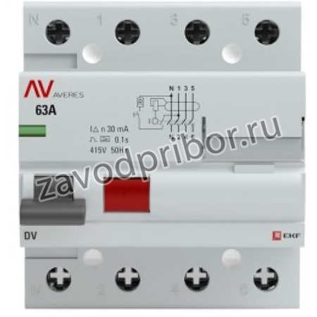 Устройство защитного отключения DV, 4P, 80А/300мА, AC, AVERES SQ rccb-4-80-300-ac-av