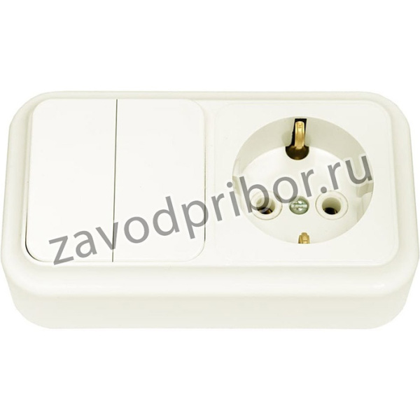 Блок Bylectrica, 2 выключателя + розетка с заземляющим контактом ОУ, серия ПРАЛЕСКА, бежевый 2В-РЦ-529