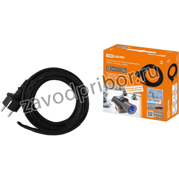 Нагревательный саморегулирующийся кабель "Стоплёд" НСК15-В с вилкой, в трубу (15м/150Вт) TDM