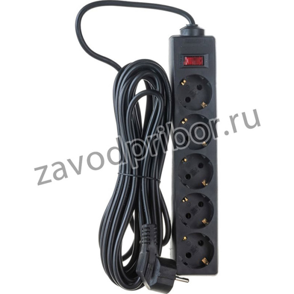 Сетевой фильтр SP-5-7B 5евро с заземл., 7м,з/п., выкл. с подсвет, черный 279179
