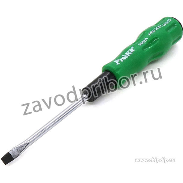 89402A, (Отвертка ProSkit 9402A 5.0*75мм -), Шлицевая отвертка с мягкой рукояткой Плоский наконечник