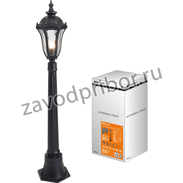 Светильник садово-парковый "Вена" 1х60 Вт, столб, H1050 мм, алюм., прозрачное/чёрный, Е27, TDM