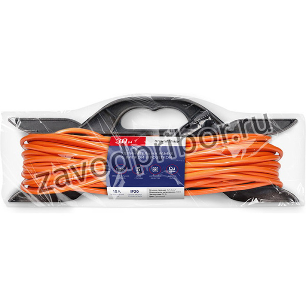 Удлинитель на рамке с вилкой и розеткой 10А, 30 метров 2х1,0 мм2, оранж., IP20 (SBE-10-1-30-F)/6