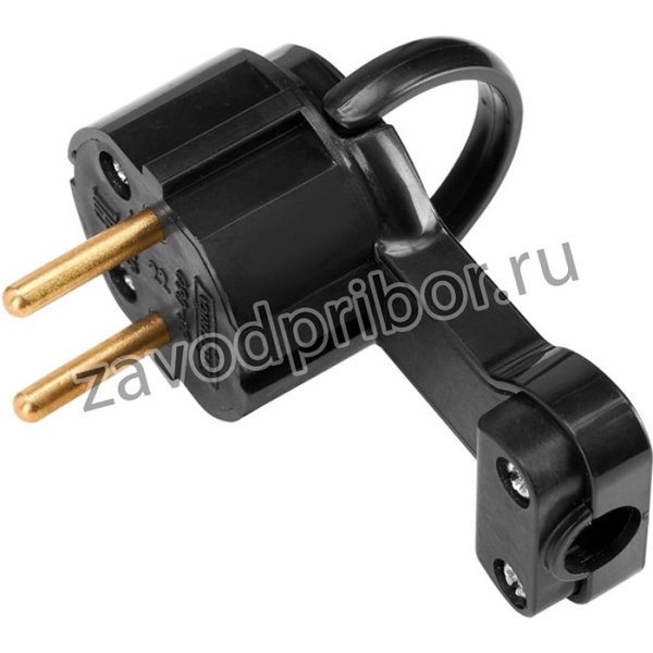 Угловая плоская вилка с откидным кольцом, без земли, 6А, В6-060 черный