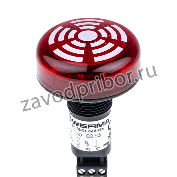 150.100.55, LED Buzzer, Red, Continuous, 24VDC, 80dBA, IP65