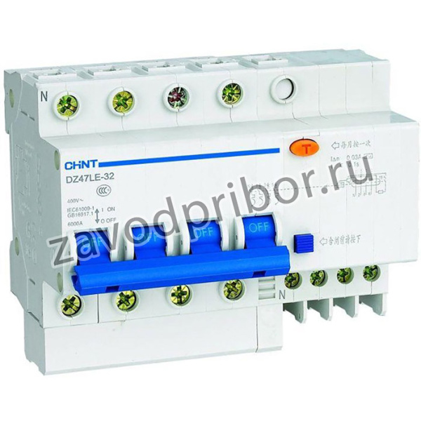Выключатель автоматический дифференциального тока 4п C 16А 30мА тип AC 6кА DZ47LE-32 CHINT 199641