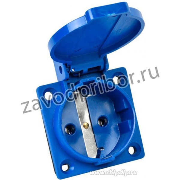 00-00002587, Розетка встраиваемая 16А/250V/2P+E/IP54 50x50 подключение сзади синяя безвинтовые клеммы