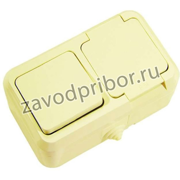 Блок ОП IP44 крем. (1кл. выкл.+роз/крыш) п/герм. Makel 18250
