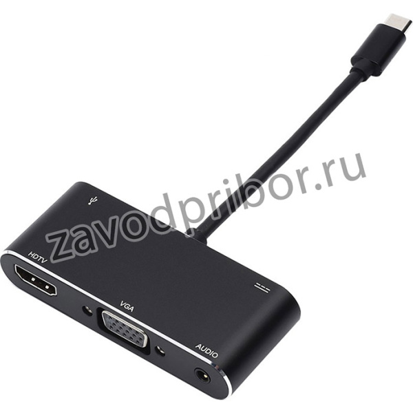 Переходник Atcom Type-C M/HDMI+VGA+USB (AT2810), Переходник 0.1 m Type-C(m) = HDMI+VGA+USB