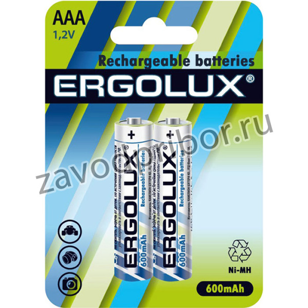 Ergolux AAA-600mAh Ni-Mh BL-2 (NHAAA600BL2, аккумулятор,1.2В)