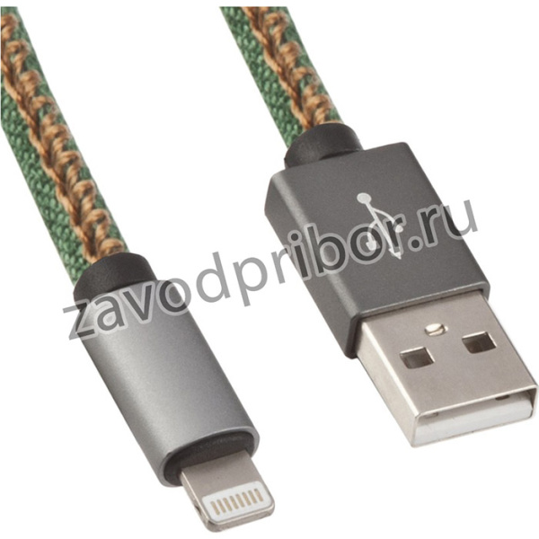 USB Дата-кабель для Apple 8 pin в джинсовой оплетке зеленый, коробка