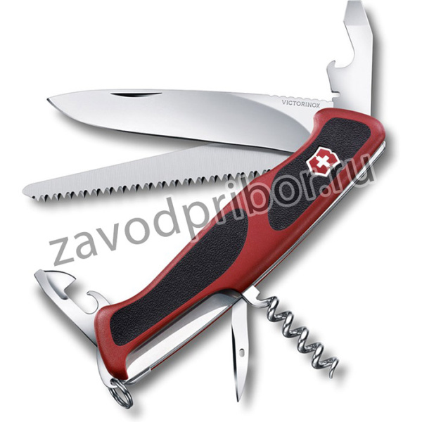 0.9563.C, Нож Victorinox RangerGrip 55, 130 мм, 12 функций, красный с черным