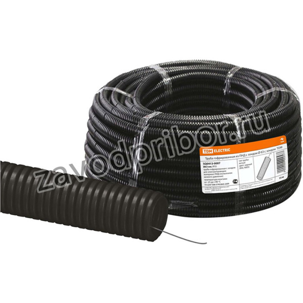 Труба гофрированная ПНД d 63 с зондом (15 м) легкая черная TDM