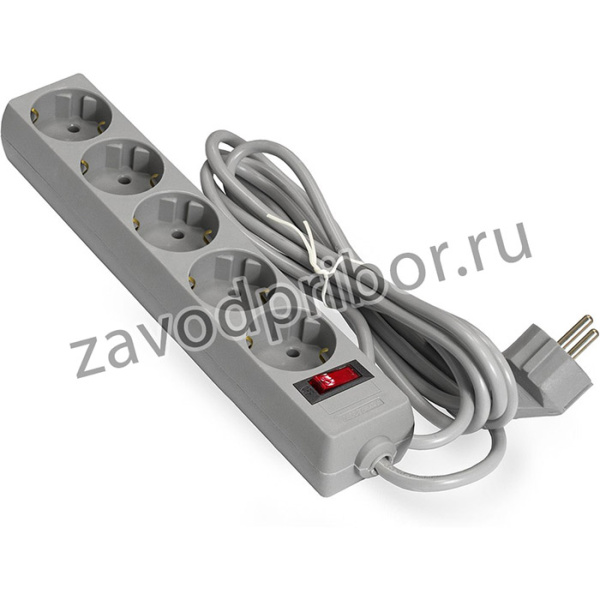 Удлинитель ExeGate EC-5-5G (5 евророзетки с заземлением, 5м, защита от перегрузки, выключатель с подсветкой, серый)