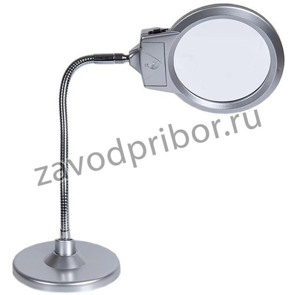 Лупа настольная MG4B-6 линза 107мм с гибким штативом на подставке с подсветкой, питание от батареек