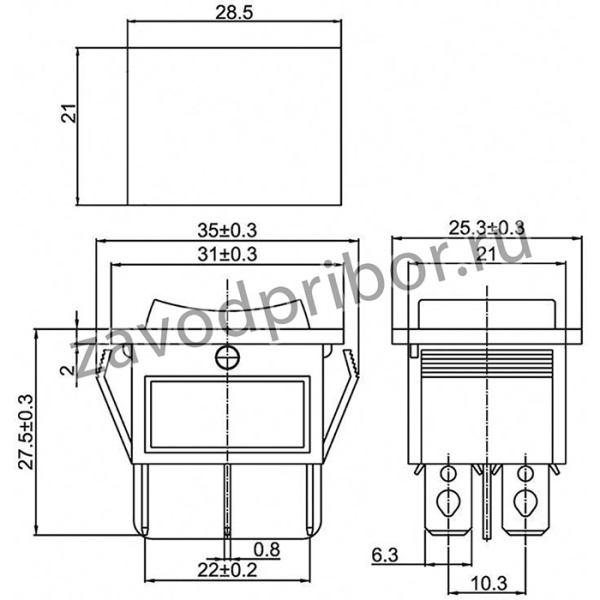Выключатель клавишный 250В 15А (6с) ON-OFF-ON RWB-509 SC-767 красн. с подсветкой и нейтралью Rexant 36-2390