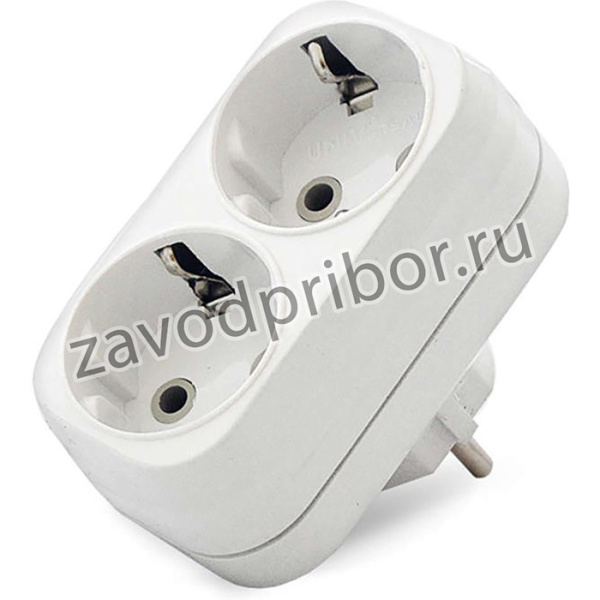 Разветвитель 2 гнезда с заземл. плоский 16А UNIVersal А302