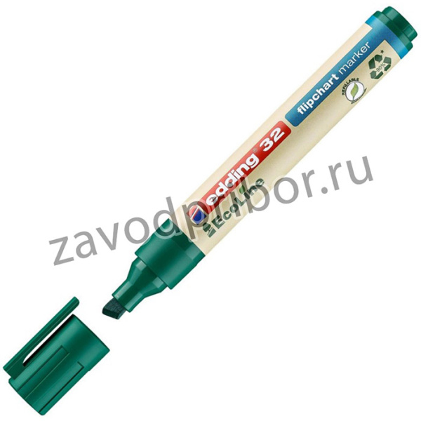 Маркер для флипчартов EDDING 32/4 Ecoline, 1-5 мм, зеленый, скош. наконечн