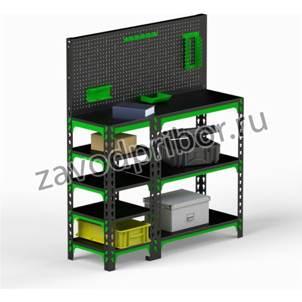 Стол-верстак 950x1000x400 мм, с боковыми полками, перфопанелью и комплектом аксессуаров SVBPPRIA951040