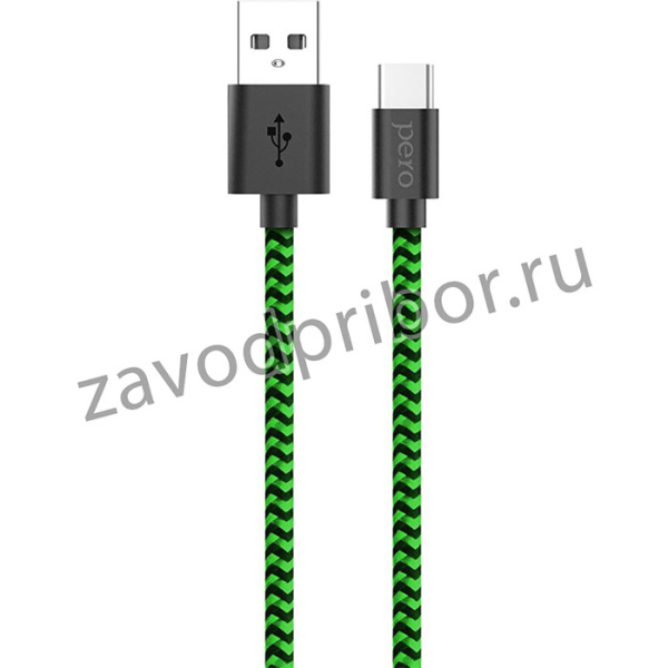 Кабель USB PERO DC-04 Type-C, 3А, 1м, Green-black (Fast Charge)