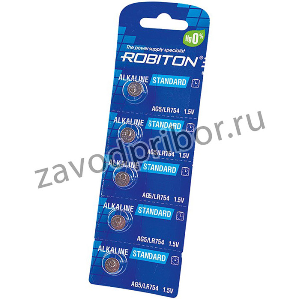 ROBITON STANDARD R-AG5-0-BL5 (0% Hg) AG5 LR754 393 LR48 BL5, Элемент питания